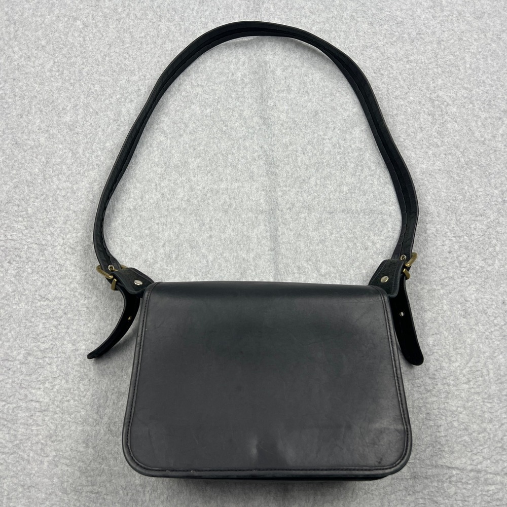 Vintage‎ Sports Coach Shoulder Bag Black Leather Flap Medium Purse C153-052